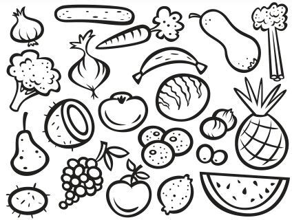 coloring fruits  vegetables worksheets
