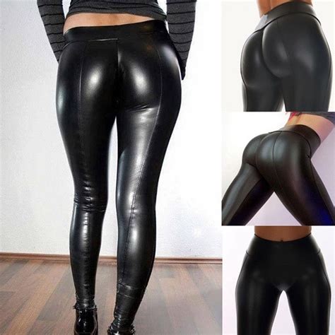 new shiny bling faux patent leather stretch leggings wet look pvc pants