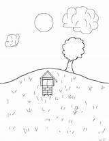 Hill Coloring Pages Tree Simple Color Draw Myself Teaching Landscape Sun Cierra Getcolorings sketch template