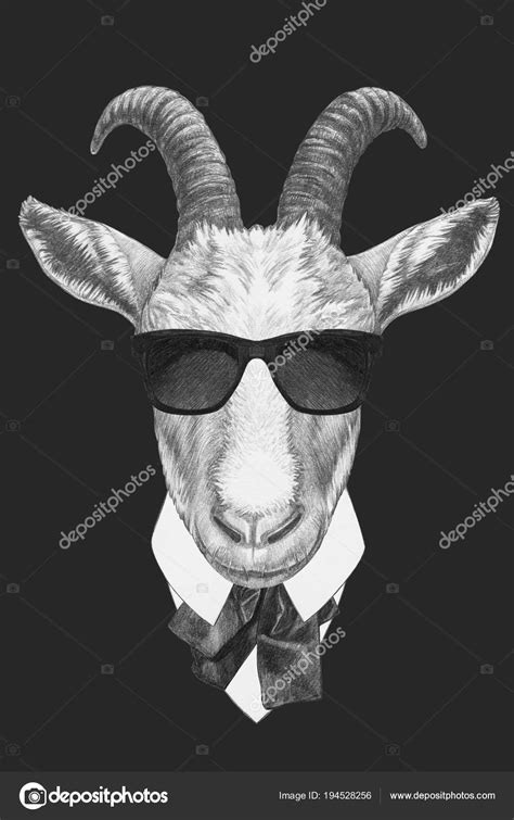 Funny Sketch Goat Portrait Shirt Bow Tie Black — Stock