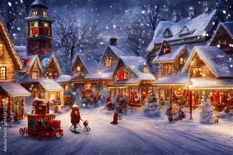 winter christmas village   beautiful sight  snow  falling