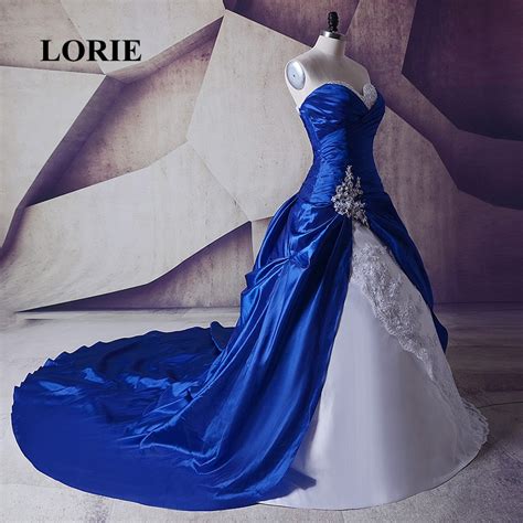 lorie 2019 gothic royal blue cathedral train wedding dresses with white