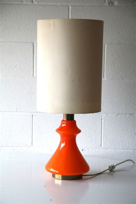 Large Orange Glass 1970s Table Lamp Cream And Chrome