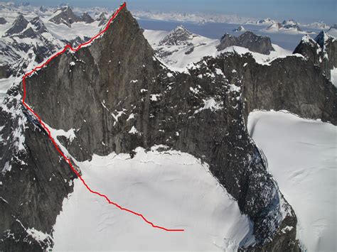 west ridge route shown     established route   peak   years