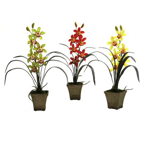 Cymbidium Orchid Silk Flower Arrangement With Vase Set Of