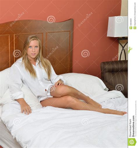 Attractive Blonde Woman In Men S Shirt Stock Image Image