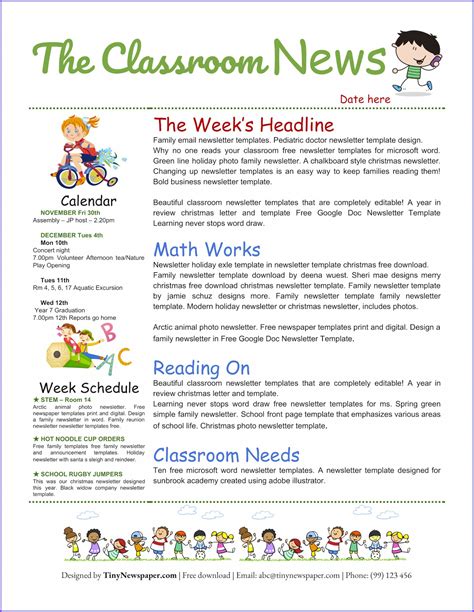 classroom newsletter templates  printable templates  resume examples