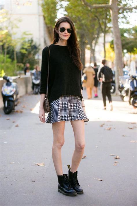 mini skirt paired   sweater  combat boots docmartensoutfits fashion mini skirts