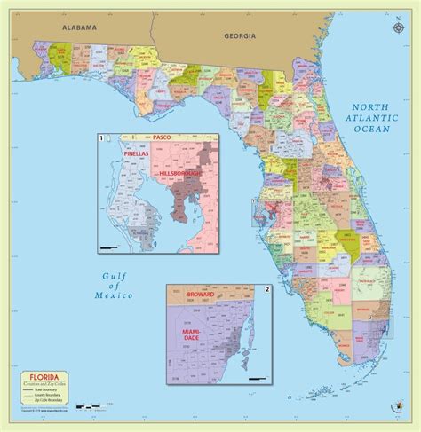 Florida County With Zip Code Map 36 W X 37 H Office