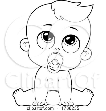 cartoon black  white baby boy sitting   pacifier