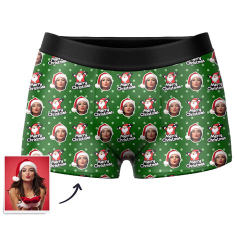 Men S Custom Santa Claus Face Boxer Shorts Christmas Hat Xs S M L Xl