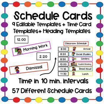 classroom schedule cards  editable template  images