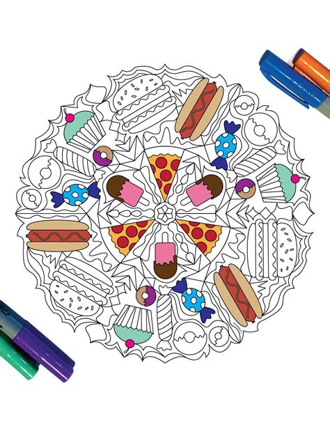 junk food mandala  zentangle coloring page junk food zentangle