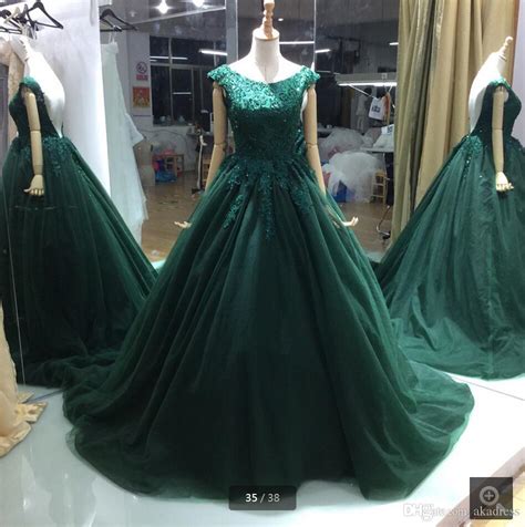 arrival deep  backless emerald green ball gown long prom dressqu