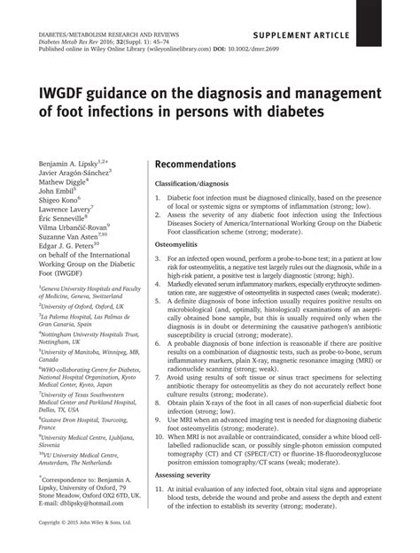Pdf Iwgdf Guidance On The Diagnosis And Management Of Foot Infections