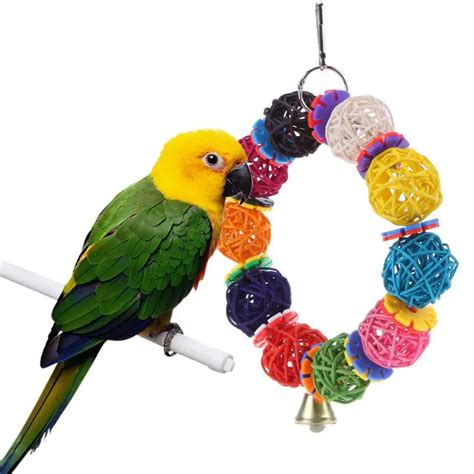 colorful birds parrot toys vine balls  bell pet bird bites climb chew hanging toy