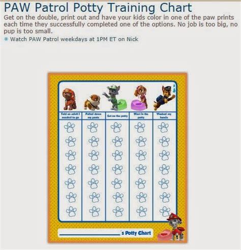 paw patrol  printable potty training chart   activities