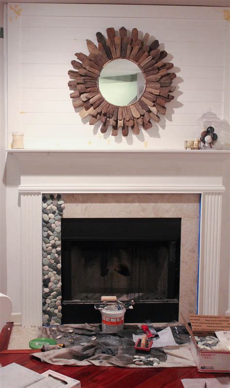 installing pebble tile   builder basic fireplace surround