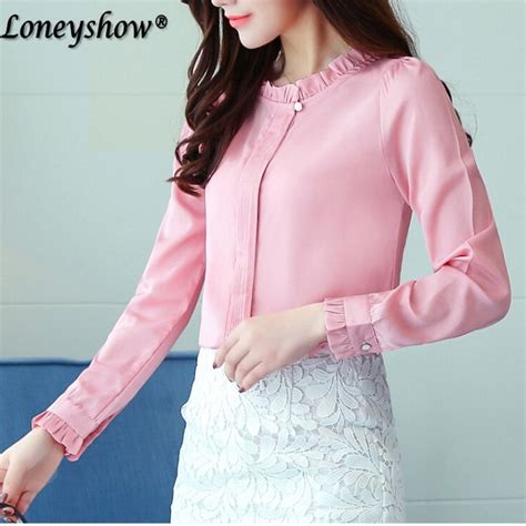 Pink Chiffon Blouse 2018 Women Shirt Fashion Casual Plus Size Blouses