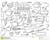 Dishes Coloring Set Large Kitchen Doodle Inscription Drawn Sketch Hand Book Style sketch template