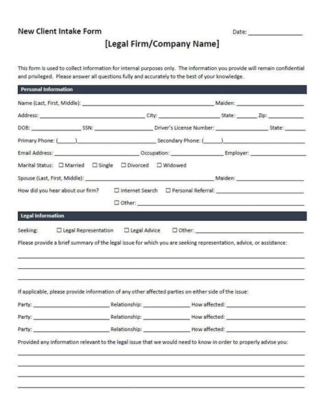 client intake form template  legal firms word editable