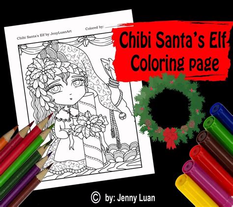 chibi santas elf coloring page  adult coloring   etsy