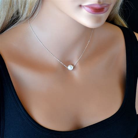 single pearl necklace silver bridal jewelry bridesmaid etsy