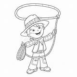Cowboy Coloring Outline Cartoon Lasso Stock Illustration Kids Vector Preview Book sketch template