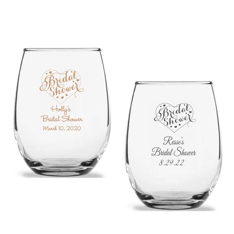 Bridal Shower Party Personalized Stemless Wine Glasses