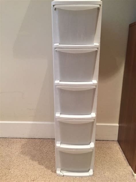 argos  drawer plastic slim tower storage unit white  holborn