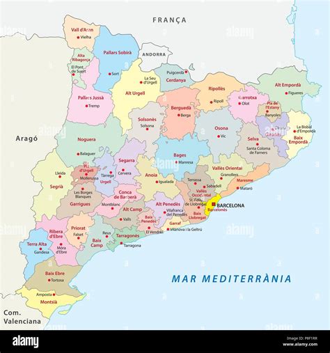 catalonia administrative comarca vector map stock vector image art alamy