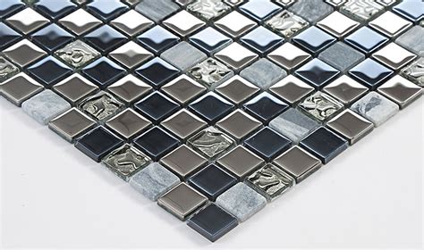 Blue Silver Wall Tile Blend Metal And Glass Stainless