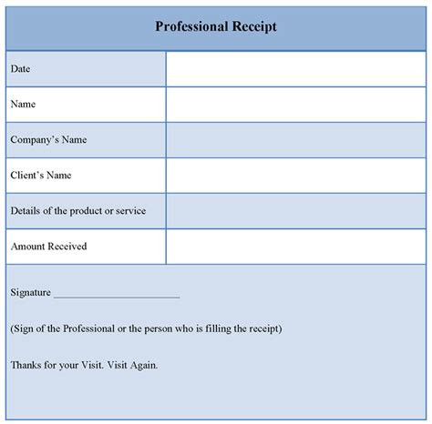 professional receipt template format format  professional receipt