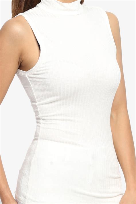 themogan women s bibbed knit mock neck tank top sleeveless lightweight