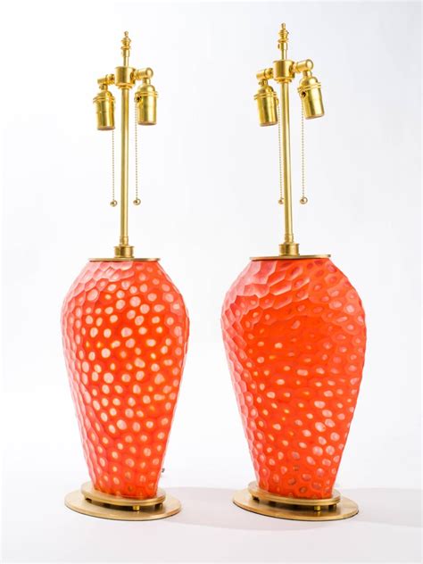 Pair Of Orange Art Glass Table Lamps For Sale At 1stdibs