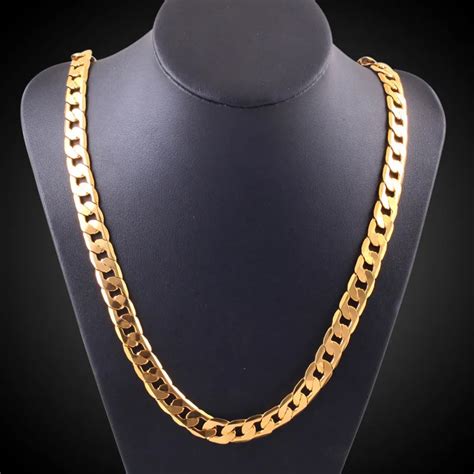 yellow solid gold filled cuban chain necklace thick mens jewelry womens cool  chain necklaces