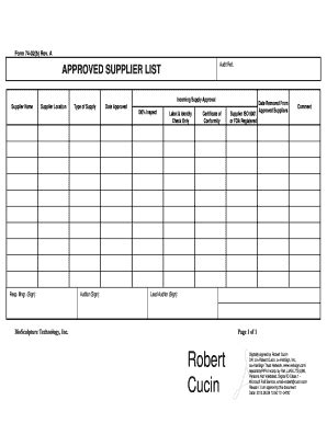 approved supplier list template fill  printable fillable