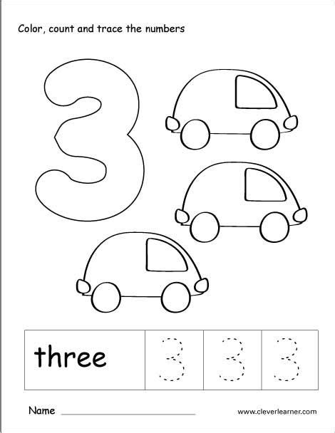 number  tracing  colouring worksheet  kindergarten preschool