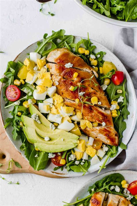 healthy chicken cobb salad recipe jar  lemons
