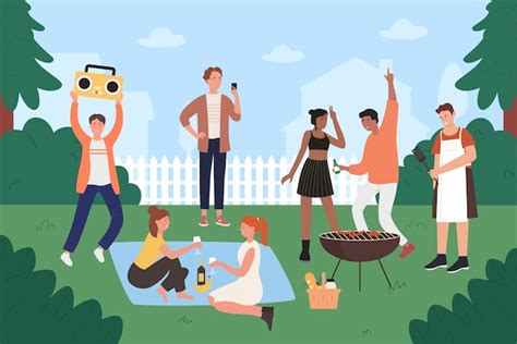 premium vector people  bbq party vector illustration cartoon flat young hipster friends