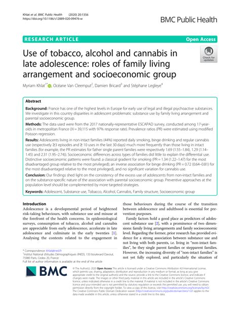Pdf Use Of Tobacco Alcohol And Cannabis In Late