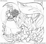 Thumbelina Coloring Outline Illustration Royalty Clipart Bannykh Alex Rf sketch template