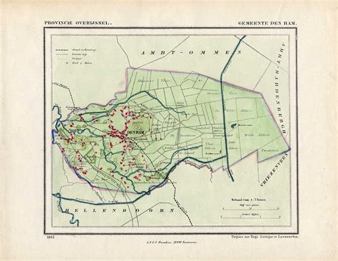 antique map   township  den ham  kuyper