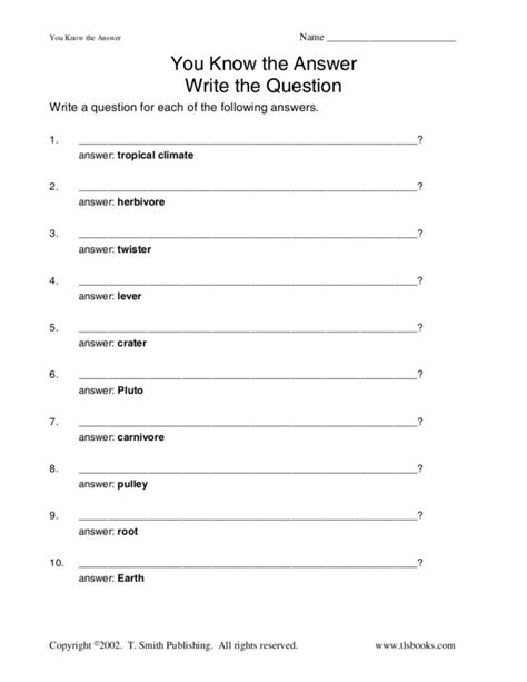 answer write  question worksheet    grade lesson planet