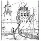 Coloring Pskov Trinity Cathedral Prague Hall Town sketch template