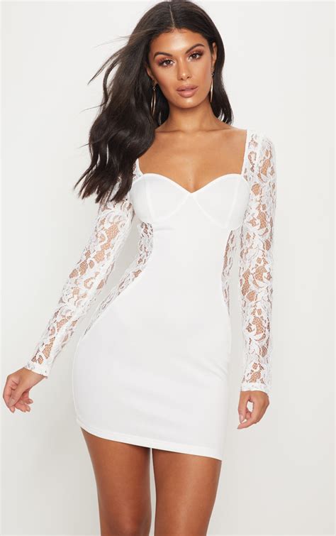 White Lace Insert Cup Bodycon Dress Dresses Prettylittlething