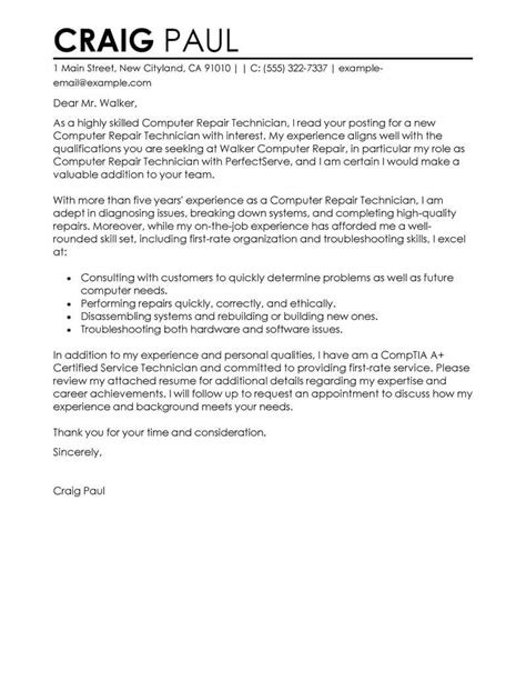 professional repair technician cover letter examples