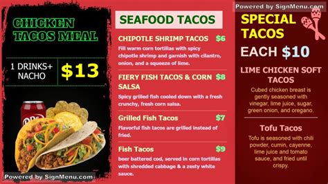 digital signage menu board  tacos menu