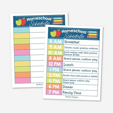 printable homeschool schedule template hadley designs