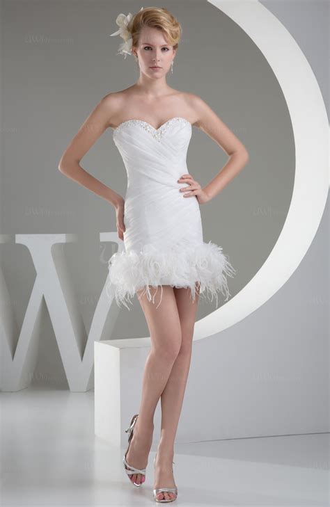 White Sexy Hall Column Sleeveless Organza Mini Fur Bridal Gowns